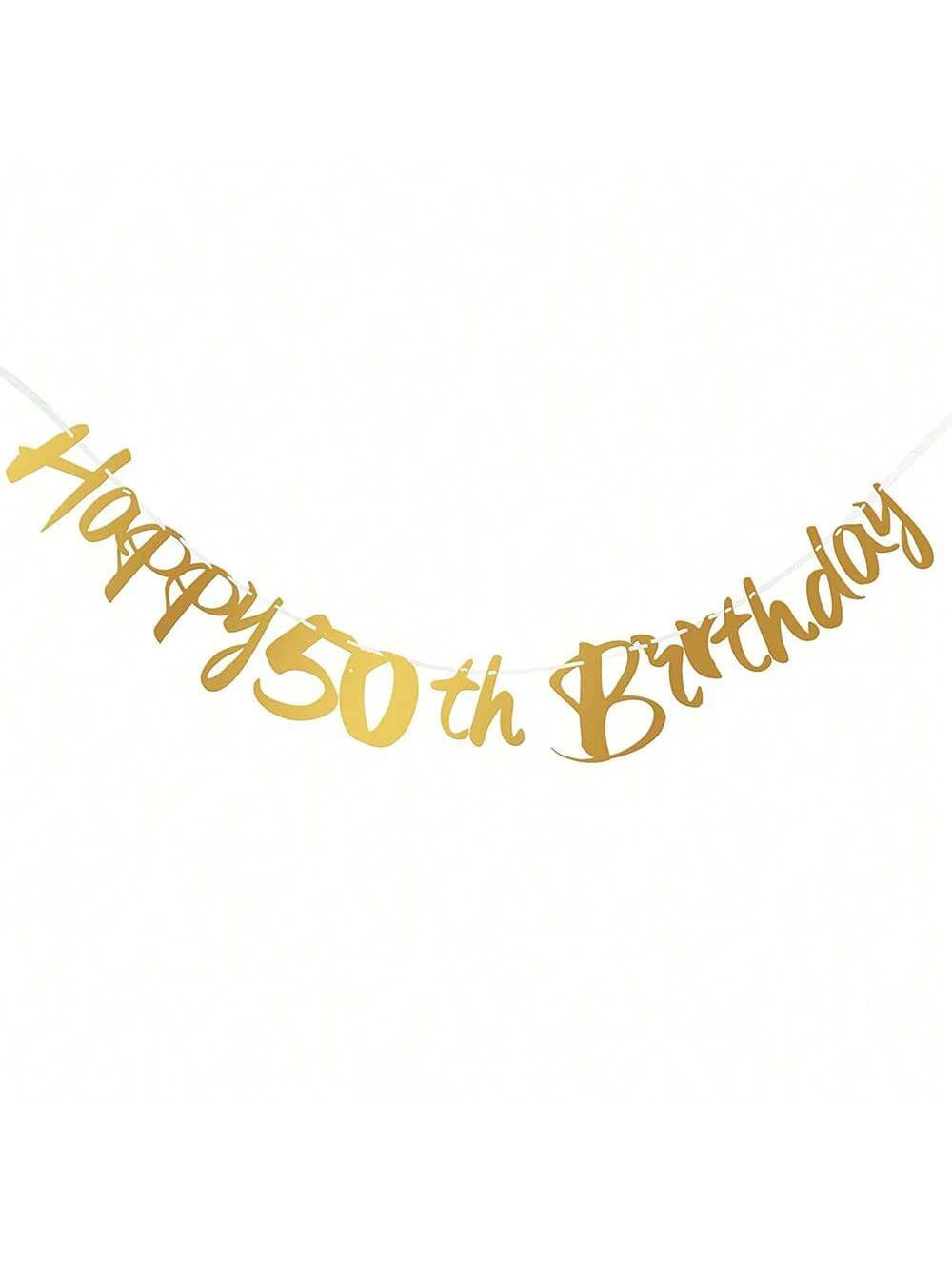 Elegant black and gold glitter banner spelling out Happy 50th Birthday