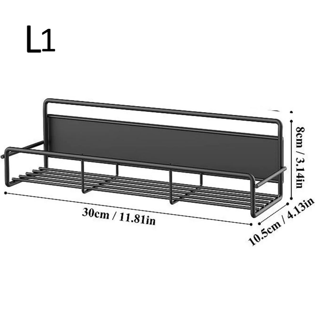 A black magnetic spice rack designed for refrigerator storage.