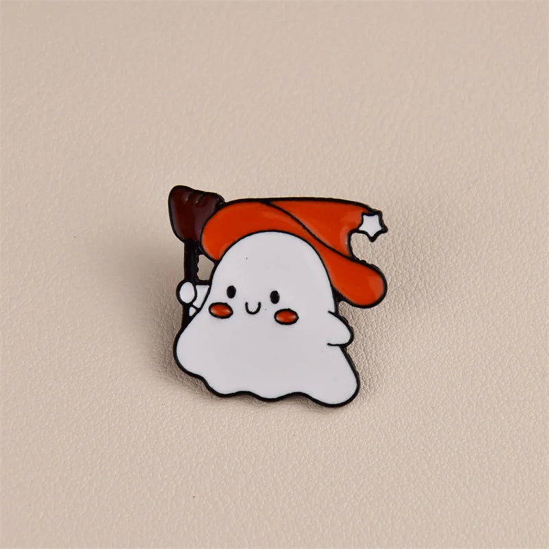 Halloween Enamel Pins Set - Cute Ghost, Black Cat, and Pumpkin Brooches for Kids