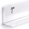 Clear acrylic floating record shelf with a silver hook for display