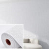Roll of self-adhesive 3D linen texture wallpaper panels on a white wall.