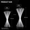 A set of transparent acrylic cake topper sticks shown in various lengths, including 6 inches and 8 inches.