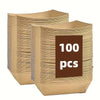 A stack of 100 brown kraft paper food trays or disposable serving boats.