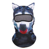 A black and white cat animal ski balaclava with ears and a black eye mask.
