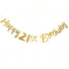 Elegant black and gold glitter banner spelling out Happy 21st Birthday