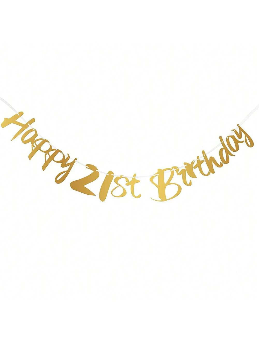 Elegant black and gold glitter banner spelling out Happy 21st Birthday