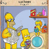 A cartoon depiction of the Simpsons family in front of a laundry machine, styled as a vintage tin sign.