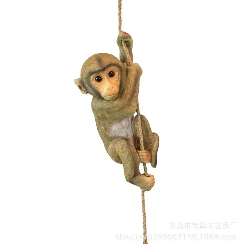 Handmade resin climbing monkey figurine used for patio decor