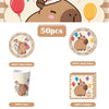 A kit of birthday party decorations including 50 pieces of capybara themed items like plates cups and napkins