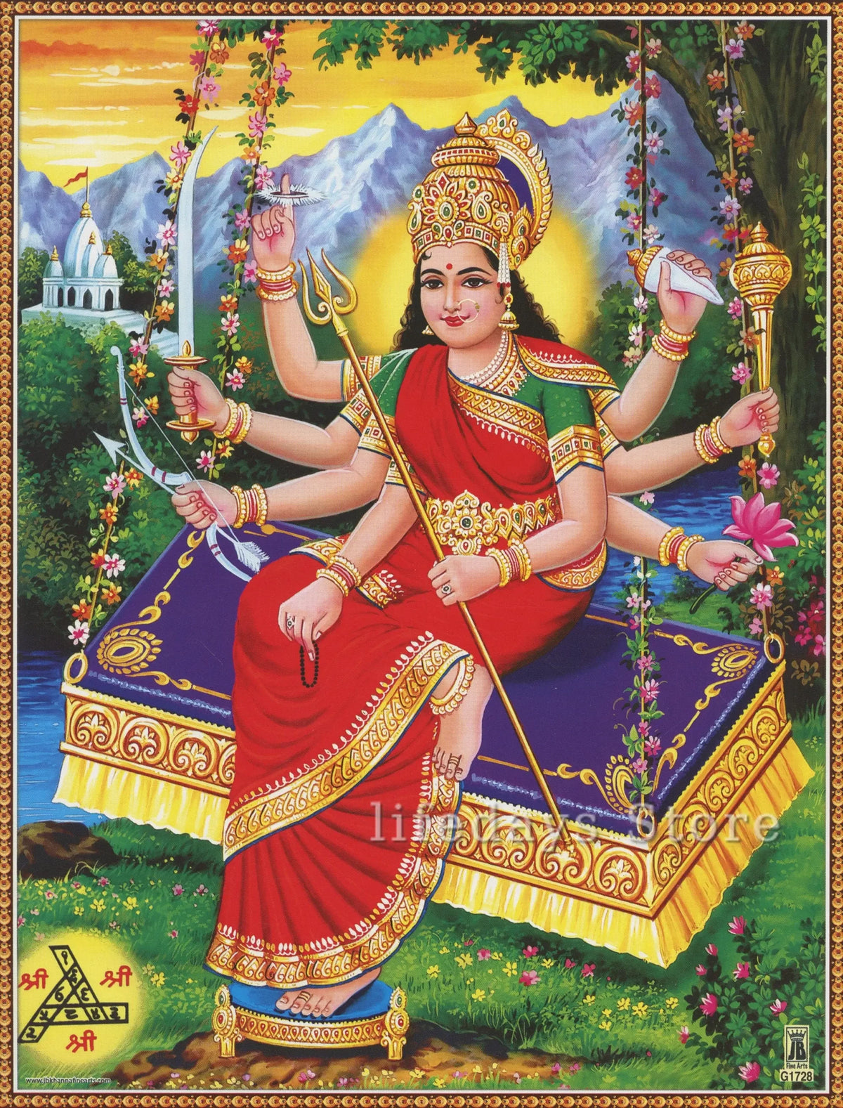 Durga Goddess Vintage Canvas Wall Art – Hindu Deity Print for Living Room & Home Decor