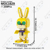 A yellow building block model of a rabbit character with large ears and green eyes.