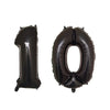 Black helium foil number balloons shaped like the number 10