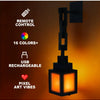 A black pixel style RGB night light lantern with a remote control and USB rechargeable features.