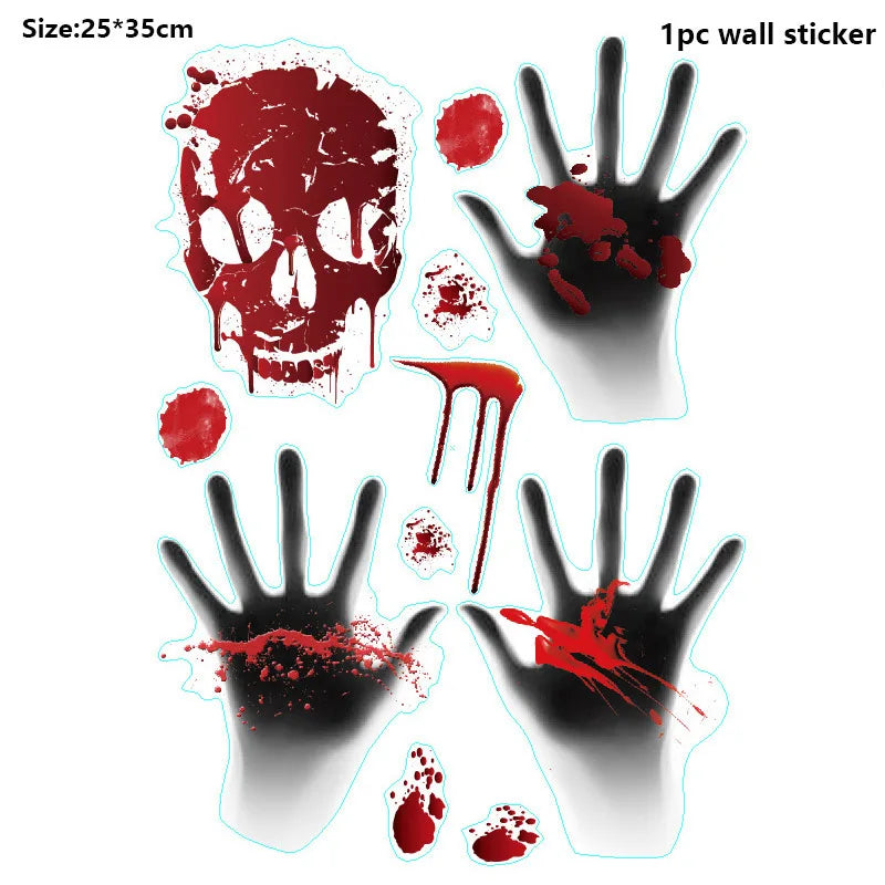 Halloween Bloodstain Sticker Set with Handprints, Footprints & Skulls