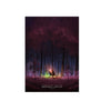 A dark forest scene with a glowing figure fighting, inspired by Mandalorian themes.