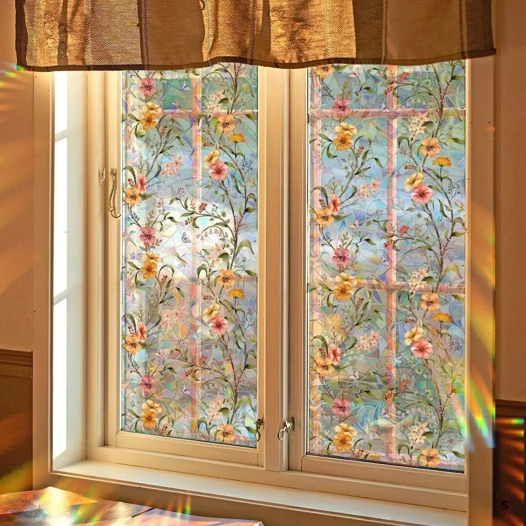 3D Stained Glass Privacy Window Film – Static Cling, Removable, UV & Heat Control