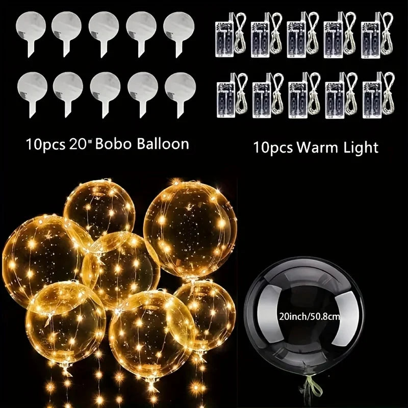 A set of 10 pieces of 20 inch Bobo balloons and 10 pieces of warm light bulbs for party decor
