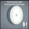 A white rechargeable human sensor light fixture mounted on a wall.
