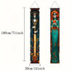 A vertical banner featuring a Mexican skull and floral motifs, suitable for a porch decoration.