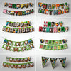 A collection of pixel art banner decorations spelling out HAPPY BIRTHDAY for a Minecraft themed party.