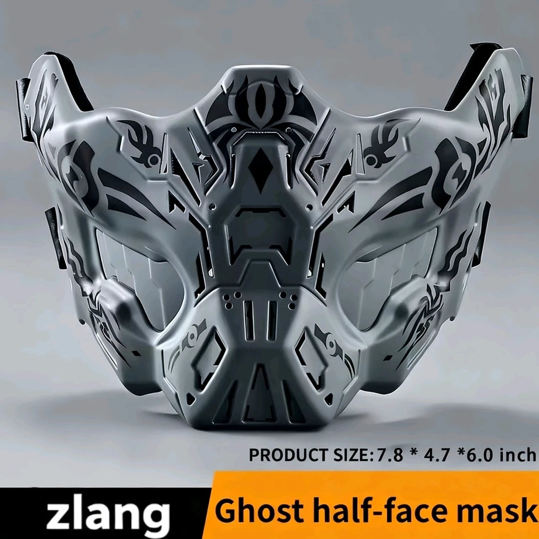 A silver tactical silicone half-face mask for airsoft and cosplay shown in a frontal view.