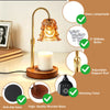 Elegant gold candle warmer lamp featuring an adjustable support rod, dimming timer, and anti-slip wooden base.