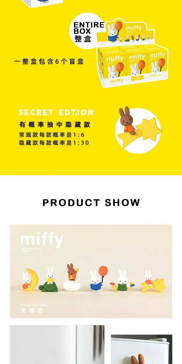 A display of Miffy and friends cute magnet blind boxes showing various characters.