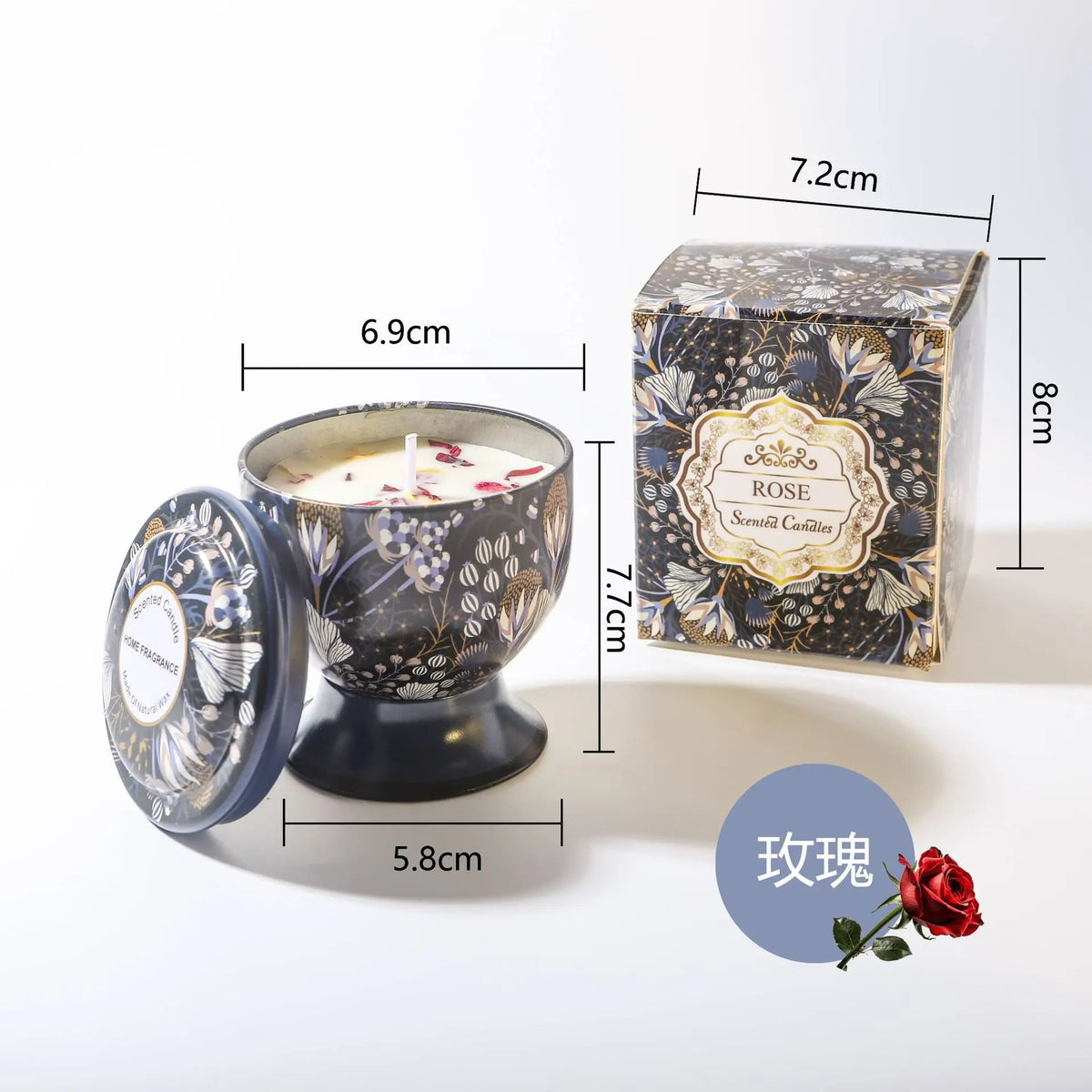A gift set of soy wax aromatherapy candles in a decorative tin box and glass holder.