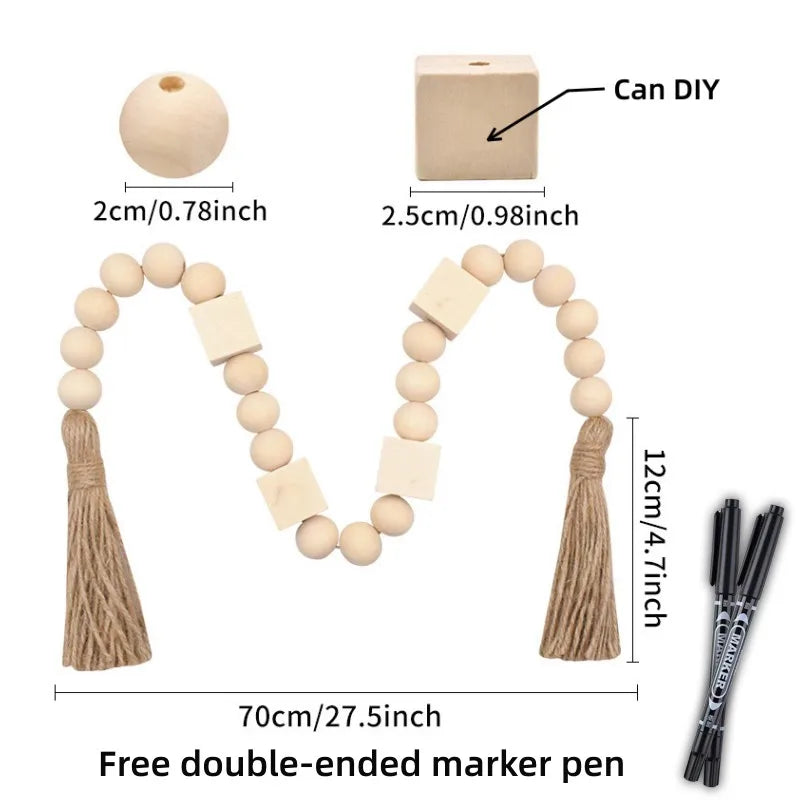 A set of double-ended marker pens with wooden beads and tassels for DIY crafts.