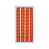 Set of four orange taper candles designed to simulate dripping blood effect.