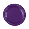 A purple disposable plate with ruffled edges.