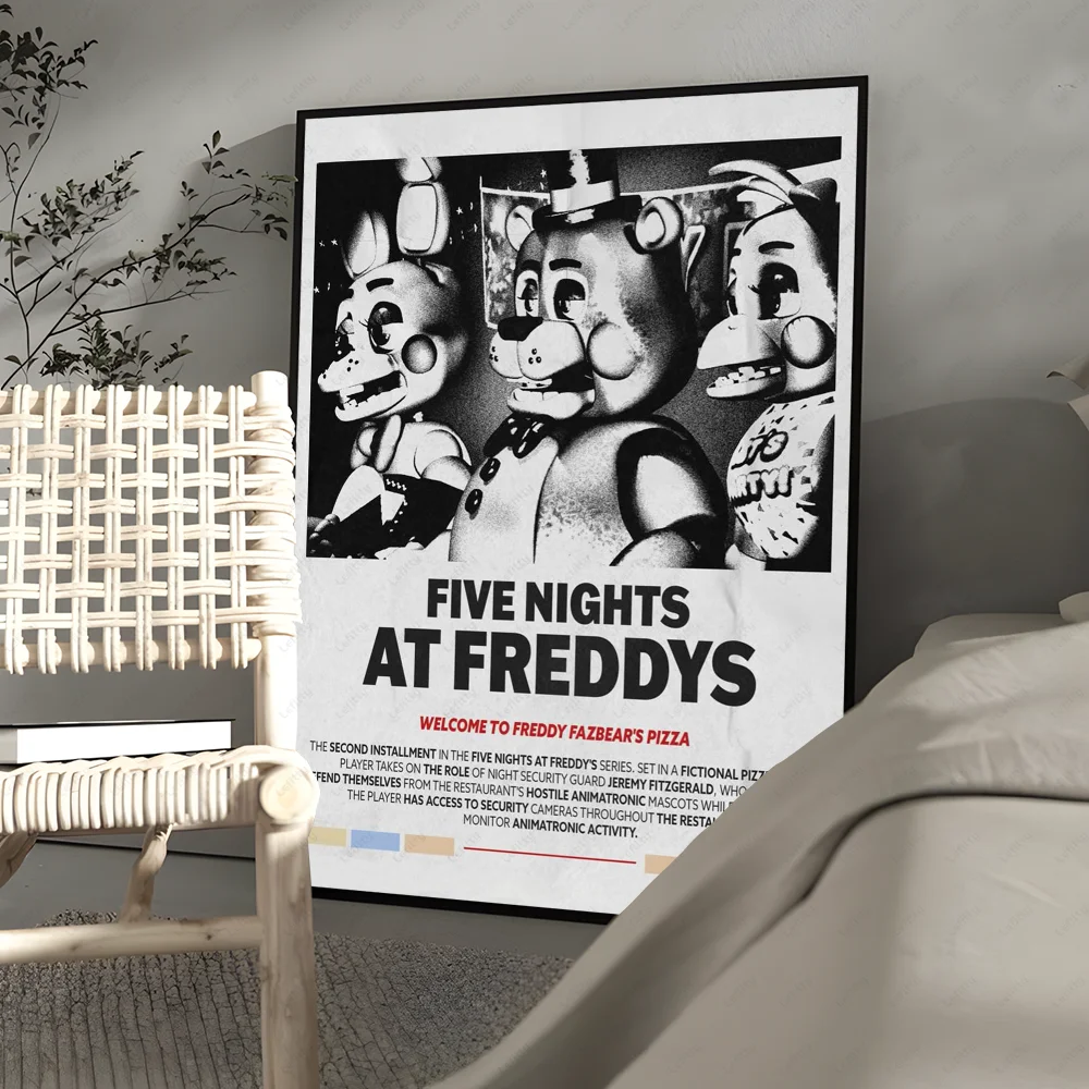 A poster featuring three animatronic characters from Five Nights at Freddy's set against a black background.