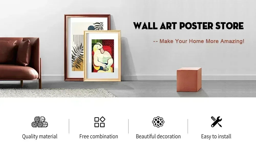 Wall art poster store display featuring framed Islamic calligraphy Arabic prints and decorative items.