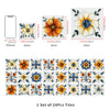 A set of 24 self-adhesive waterproof wall decals featuring various floral designs in orange, yellow, and blue colors.