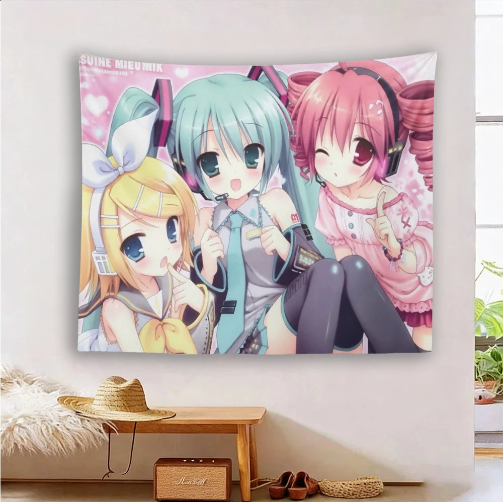 Vocaloid Anime Wall Tapestry featuring Hatsune Miku and friends in colorful styles