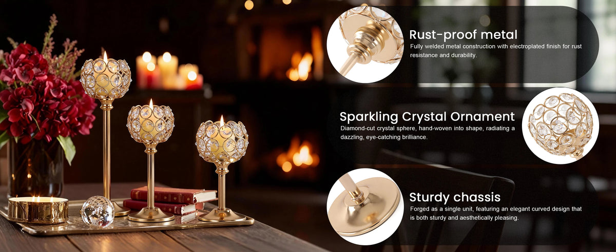 Elegant Glass Tealight Candle Holder Set of 3 in Gold and Silver
