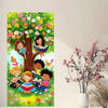 A vibrant illustration of diverse children surrounded by lush spring flowers and trees.