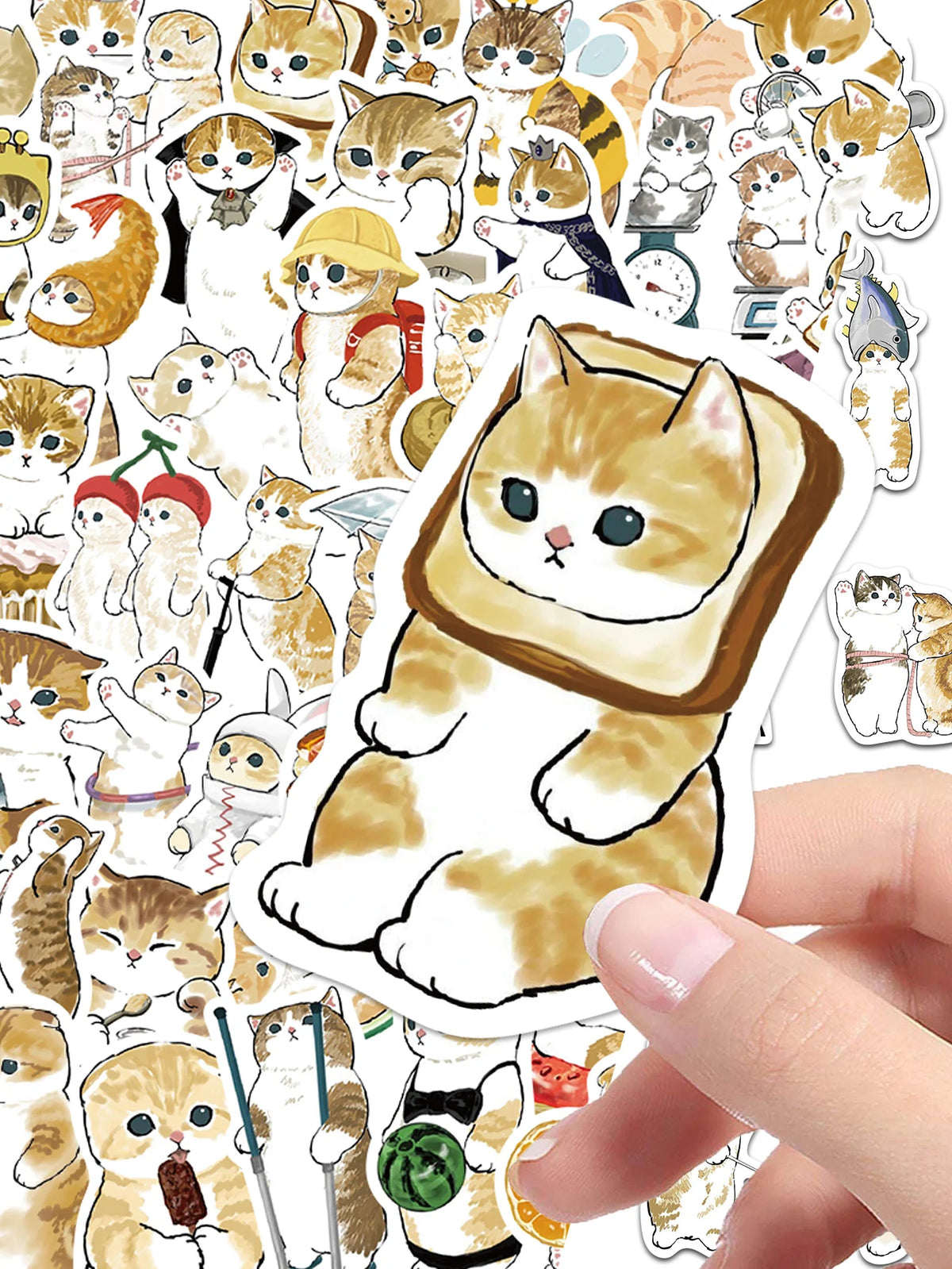 A collection of cute cat stickers featuring various poses and expressions on a white background.