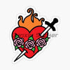A red heart design featuring a flame and a dagger, suitable for a Mary Catholic Virgin God decal sticker set.