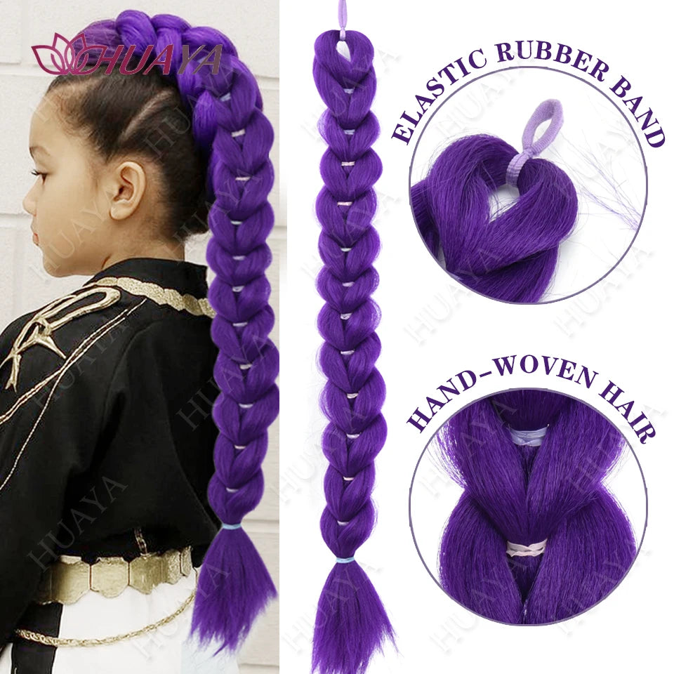 Purple elastic rubber band hair braid and hand-woven hair for kids
