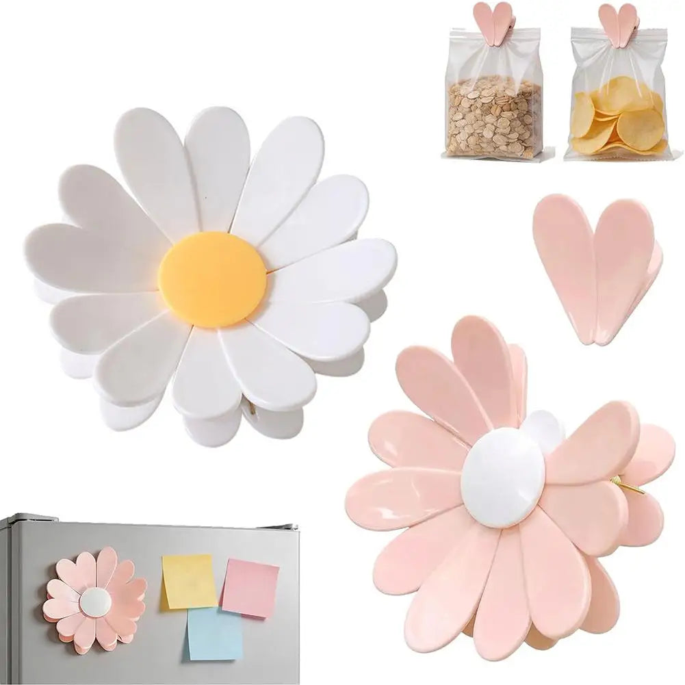 Clips magnéticos de margarita blancas en tonos rosa y amarillo para bolsos y decoración