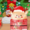 A festive illustration of a red Santa bear character on a glass jar with Christmas themed decorations.