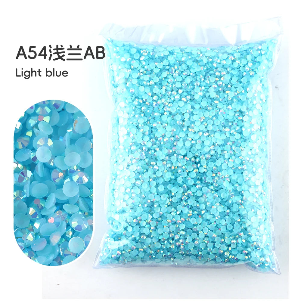 Bag of light blue AB resin rhinestones for crafting
