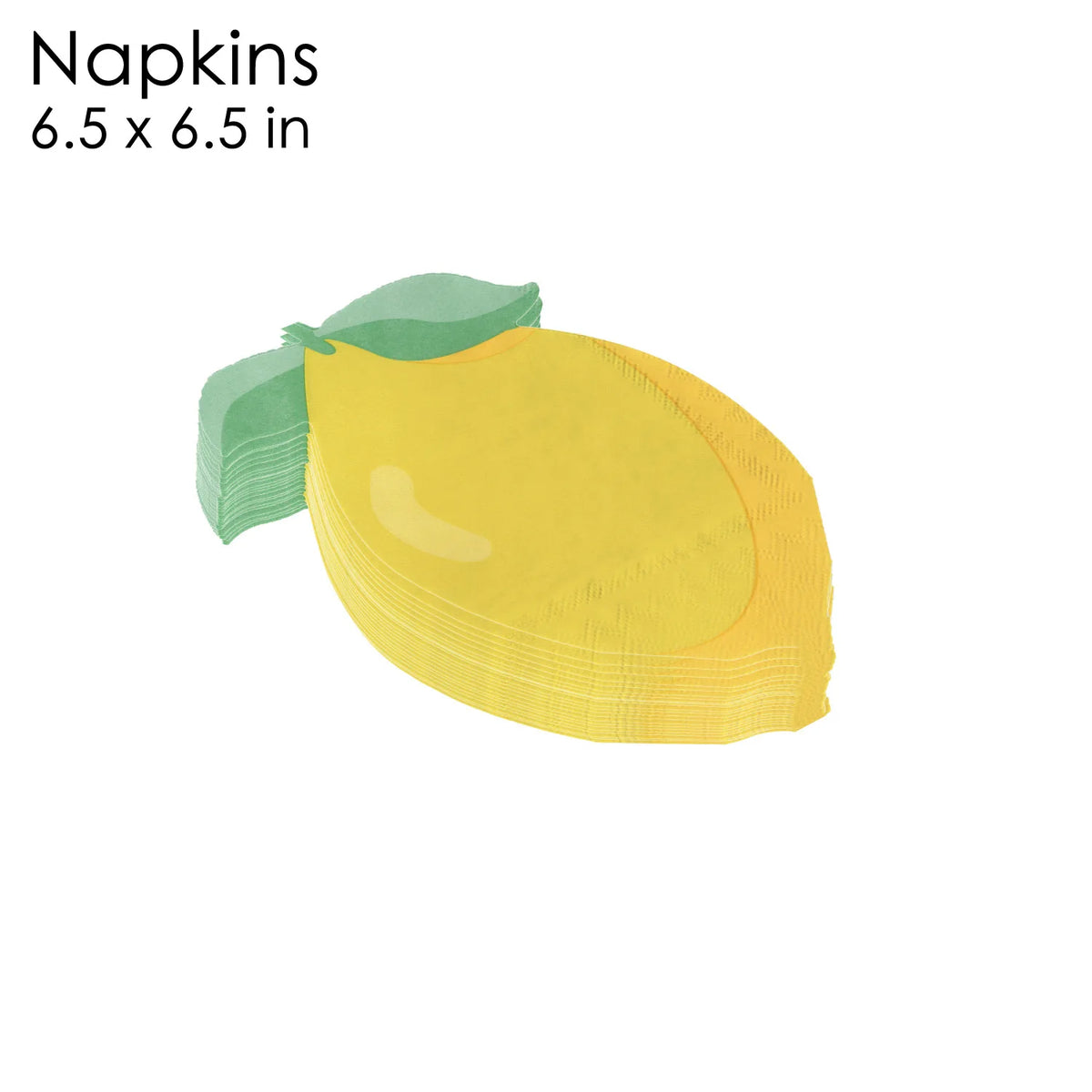 A yellow lemon-shaped disposable cocktail napkin with green accents.
