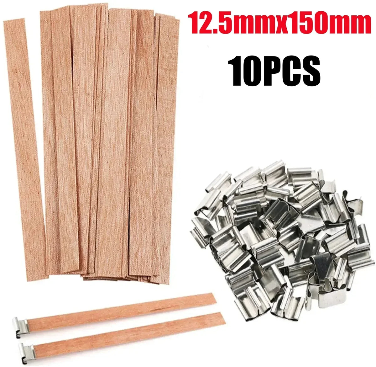 Un jeu de 10 chevilles en bois et de supports à bougies en métal pour fabriquer des bougies en cire de soja.