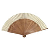 Elegant bamboo folding fan with a light beige and brown striped design.