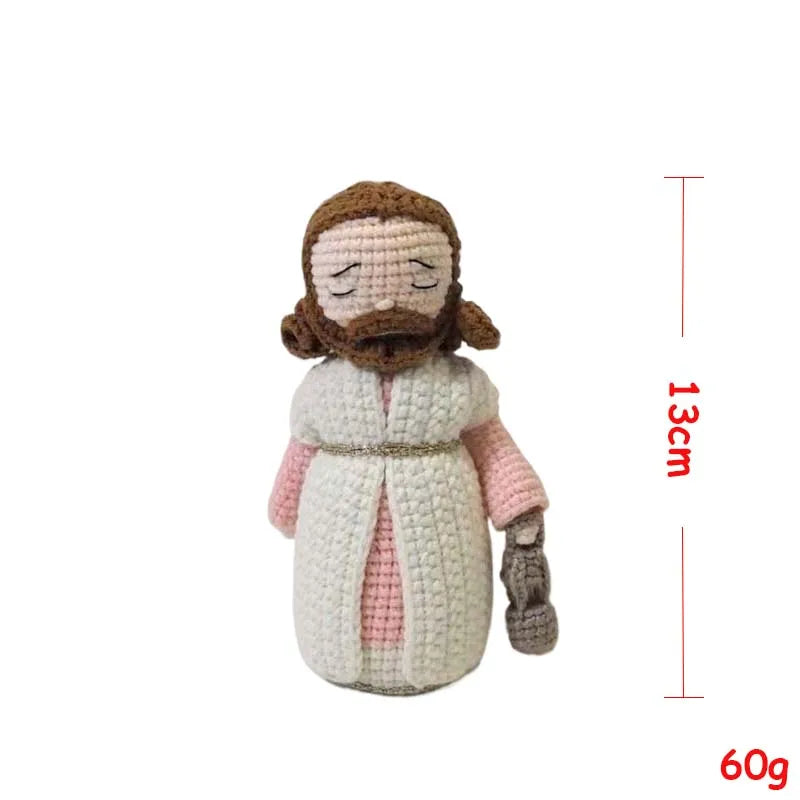 Handcrafted Virgin Mary crochet doll with brown hair and pink clothing