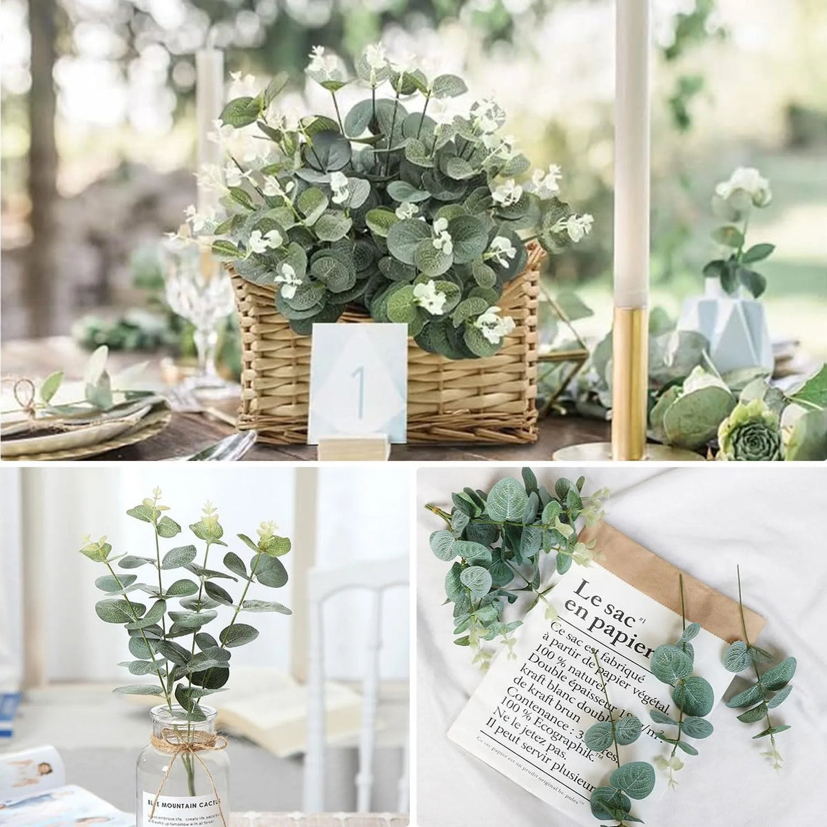 Artificial Eucalyptus Leaf Stems – Silk Greenery for Weddings & Home Decor