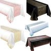 Various polka dot disposable tablecloths in pink, gold, white, and black patterns