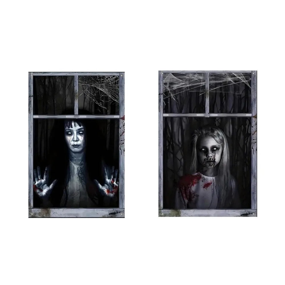 Scary Halloween Window Cover Set with Blood-Themed Design